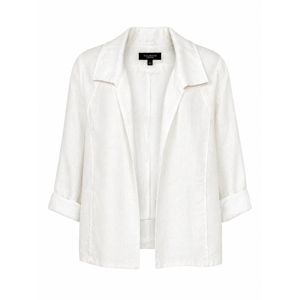Talbots Cream Open-Front Linen-Blend Blazer
